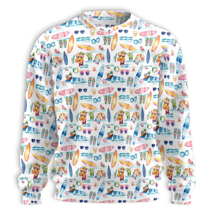 Surf Beach Sweatshirt, 3D All Over Print Colorful Tropical Wave Crewneck Pullover for Men Women, Surfer Lover Gift - Netecom