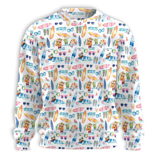 Surf Beach Sweatshirt, 3D All Over Print Colorful Tropical Wave Crewneck Pullover for Men Women, Surfer Lover Gift - Netecom
