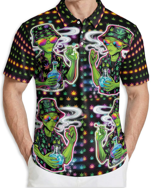 Funny Alien Neon 3D Polo Shirt for Men – Psychedelic Space Style | Netecom
