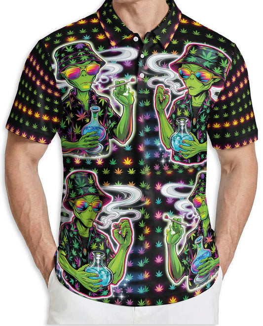 Funny Alien Neon 3D Polo Shirt for Men – Psychedelic Space Style | Netecom