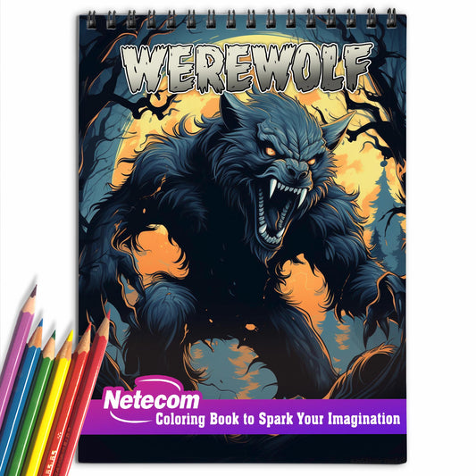 Werewolf Spiral Bound Coloring Book, Mysterious Moonlight with 30 Delightful Coloring Pages of Howling Werewolf Packs