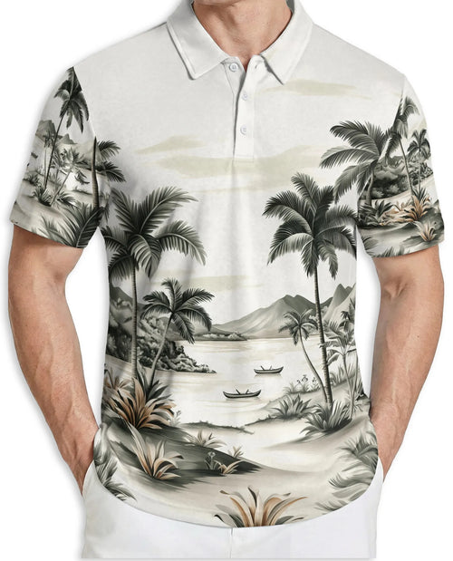 Tropical Landscape 3D Polo Shirt for Men – Vintage Beach Palm Style | Netecom
