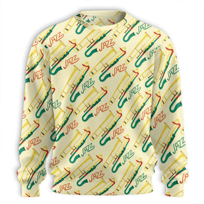 Jazz Trumpet Pattern Sweatshirt, 3D All Over Print Brass Music Crewneck Pullover for Men Women, Jazz Musician Gift - Netecom