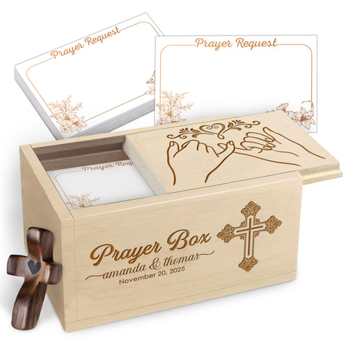 Netecom Personalized Christian Couple Prayer Box for Valentine’s Day with 100 Prayer Request Cards & Wooden Cross – Love Gift with Custom Names and Date