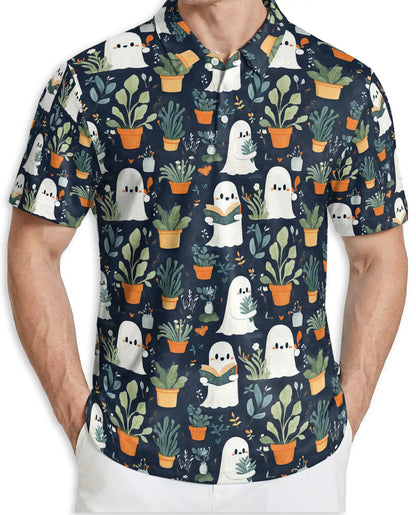 Cute Ghost Plant 3D Polo Shirt for Men – Funny Spooky Botanical Style | Netecom