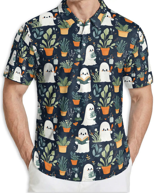 Cute Ghost Plant 3D Polo Shirt for Men – Funny Spooky Botanical Style | Netecom