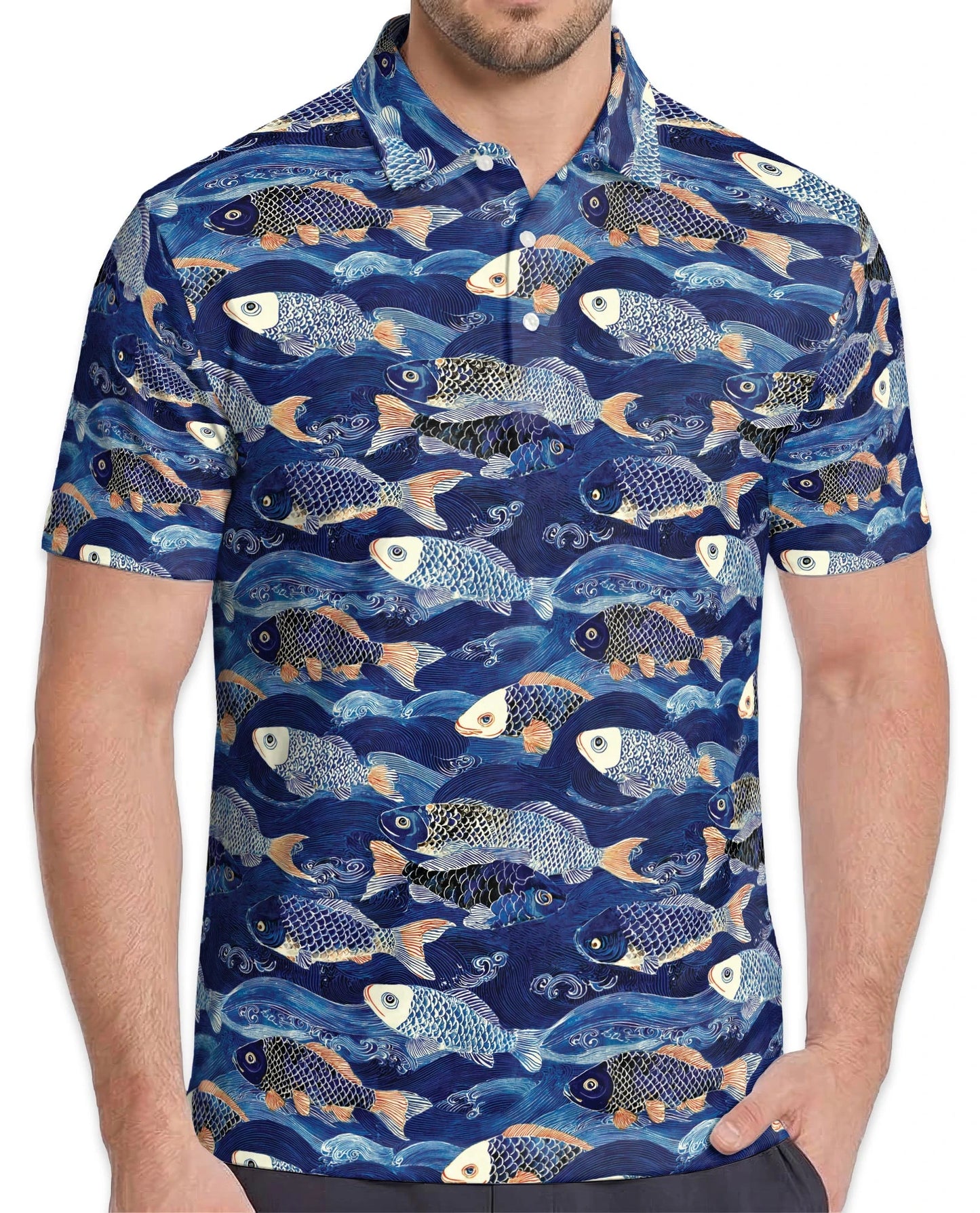 Japanese Koi Fish Pattern Polo Shirt for Men – Traditional Asian Art | Netecom