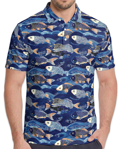 Japanese Koi Fish Pattern Polo Shirt for Men – Traditional Asian Art | Netecom