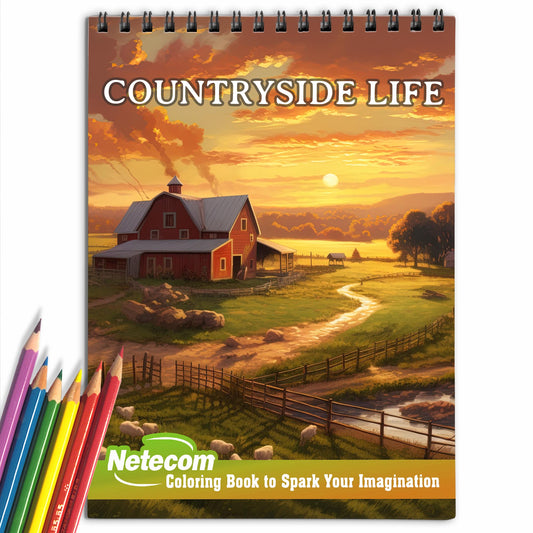 Countryside Life Spiral Bound Coloring Book, Discover the Tranquility of the Countryside with 30 Exquisite Coloring Pages that Showcase the Scenic Landscapes and Charming Elements of Rural Life