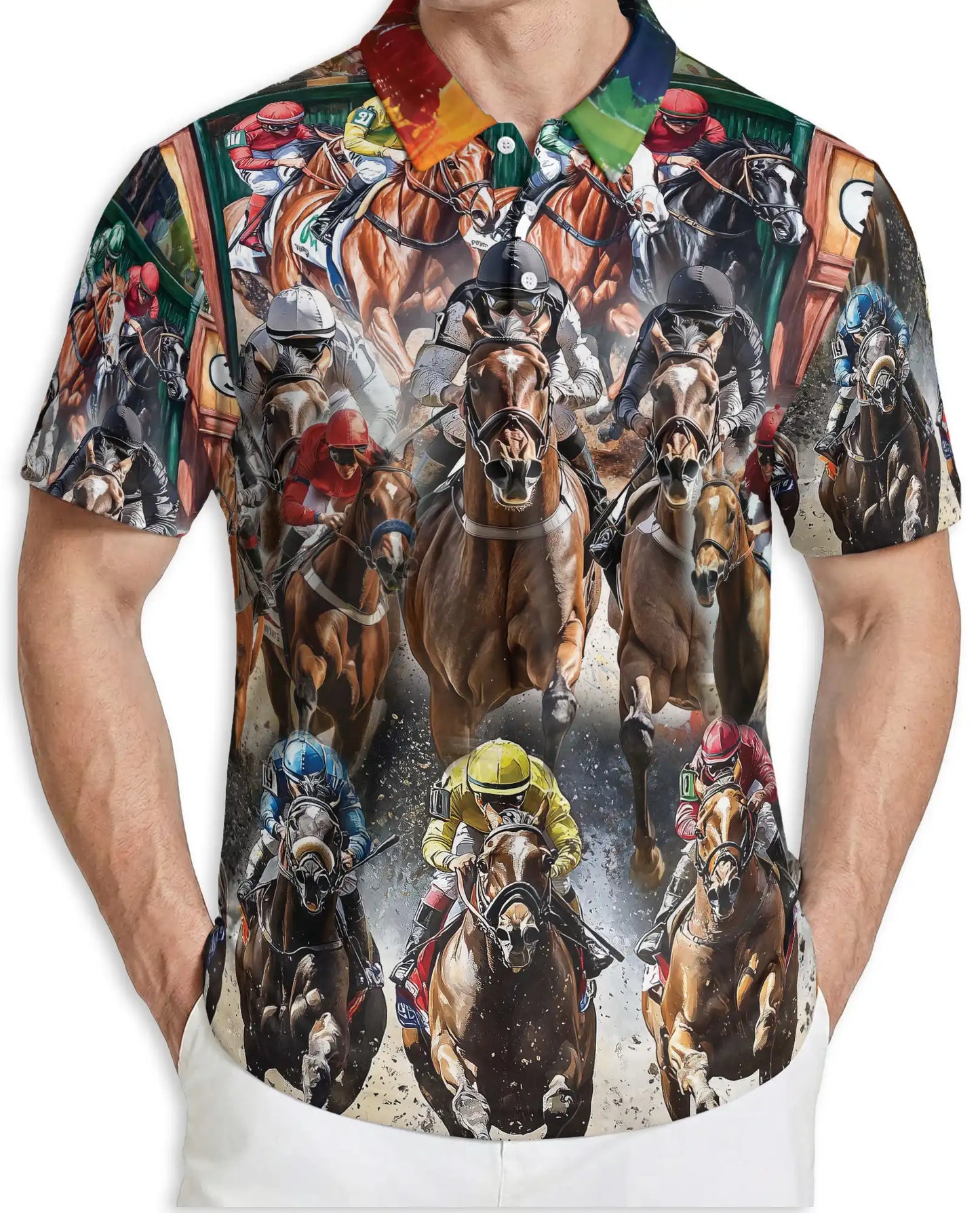 Horse Racing Polo Shirt – Derby Jockey Print | Netecom