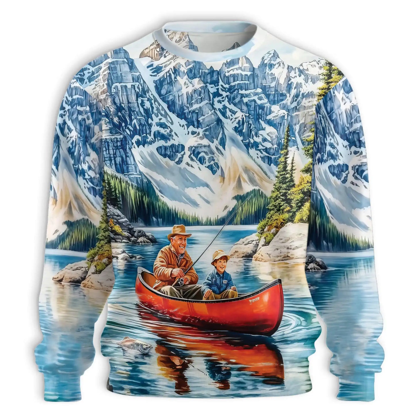 Rowing Boat Fishing Sweatshirt, 3D All Over Print Fishing Adventure Crewneck Pullover for Men Women, Angler Gift - Netecom
