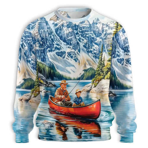 Rowing Boat Fishing Sweatshirt, 3D All Over Print Fishing Adventure Crewneck Pullover for Men Women, Angler Gift - Netecom