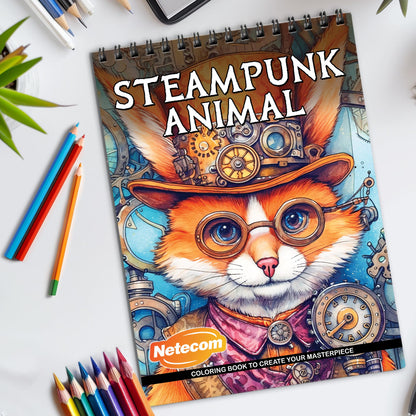 SteamPunk Animal Spiral Bound Coloring Book, Intriguing Steampunk Animals for a Unique Artistic Experience, Perfect for Fans of Steampunk and Fantasy