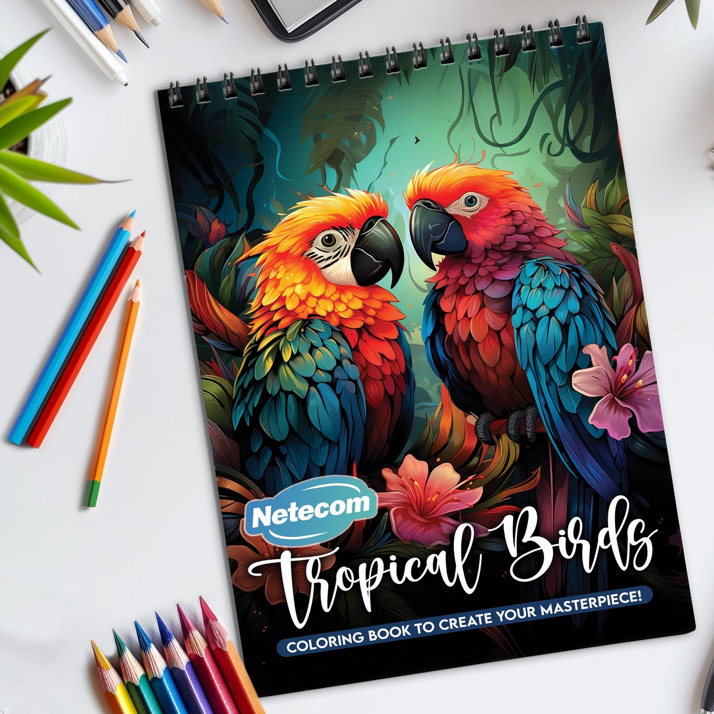 Tropical Birds Spiral Bound Coloring Book, Vibrant Tropical Birds for a Colorful Artistic Adventure, Ideal for Bird Watchers and Nature Fans