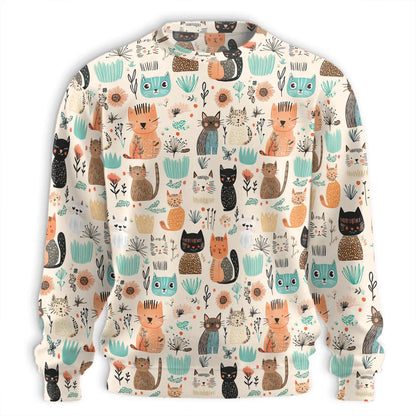 Abstract Cat Sweatshirt, 3D All Over Print Trees and Flowers Crewneck Pullover for Men Women, Cat Lover Gift - Netecom