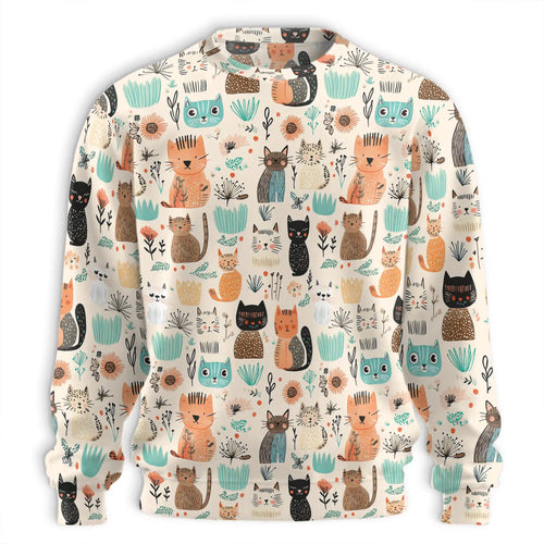 Abstract Cat Sweatshirt, 3D All Over Print Trees and Flowers Crewneck Pullover for Men Women, Cat Lover Gift - Netecom