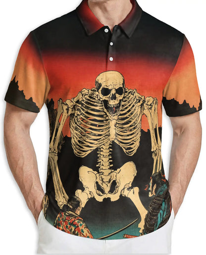 Skeleton Sunset Polo Shirt – Vintage Skull Print | Netecom