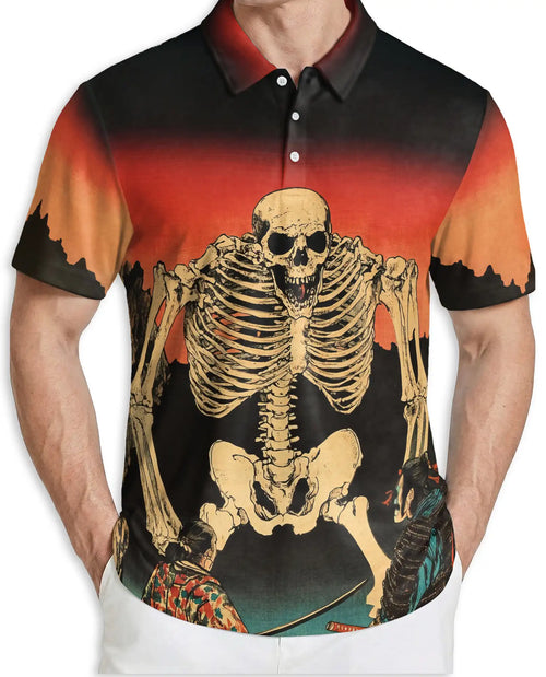Skeleton Sunset Polo Shirt – Vintage Skull Print | Netecom