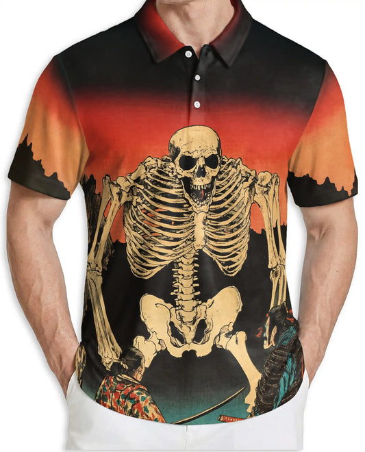 Skeleton Sunset Polo Shirt – Vintage Skull Print | Netecom