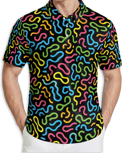 Retro Memphis Pattern Polo Shirt for Men-Colorful Abstract Style | Netecom