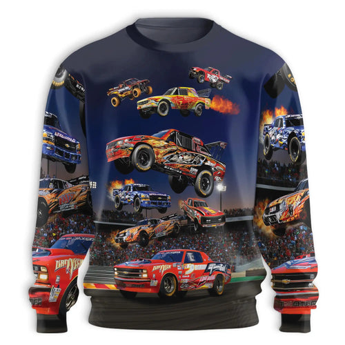 Dirt Track Racing Sweatshirt, 3D All Over Print Race Car Crewneck Pullover for Men Women, Racing Fan Gift - Netecom