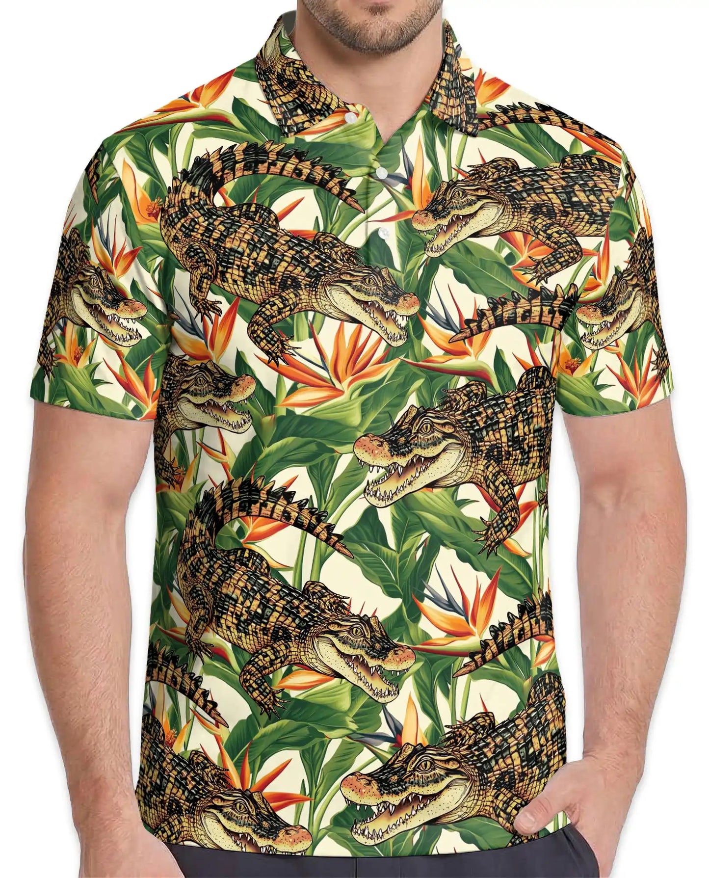 Alligator Tropical Polo Shirt - Crocodile Hawaiian Wildlife Design | Netecom