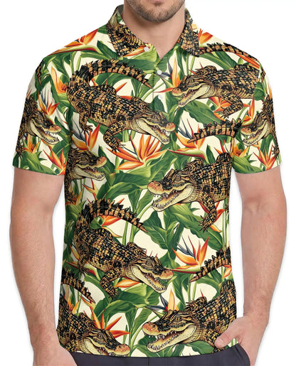 Alligator Tropical Polo Shirt - Crocodile Hawaiian Wildlife Design | Netecom