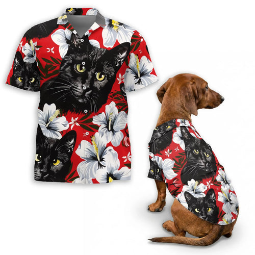 Matching Dog and Owner Hawaiian Shirts – Black Cat Tropical Beach Outfit