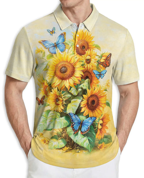 Sunflower Butterfly Polo Shirt – Floral Summer Style | Netecom