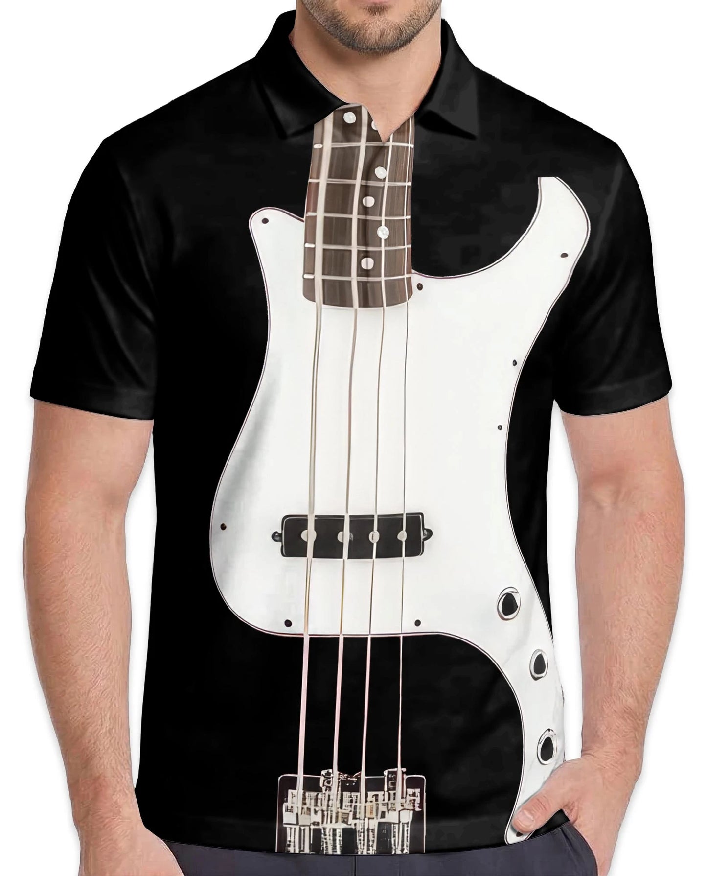 Bass Guitar Polo Shirt for Men – Rock Music Style Design | Netecom