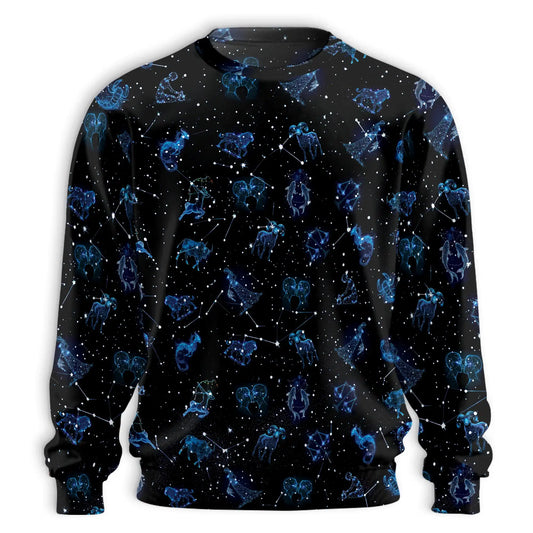 Zodiac Print Sweatshirt, 3D All Over Print Astrology Crewneck Pullover for Men Women, Zodiac Lover Gift - Netecom