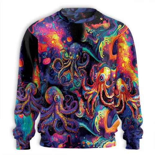 Octopus Hippie Sweatshirt, 3D All Over Print Psychedelic Sea Creature Crewneck Pullover for Men Women, Ocean Lover Gift - Netecom