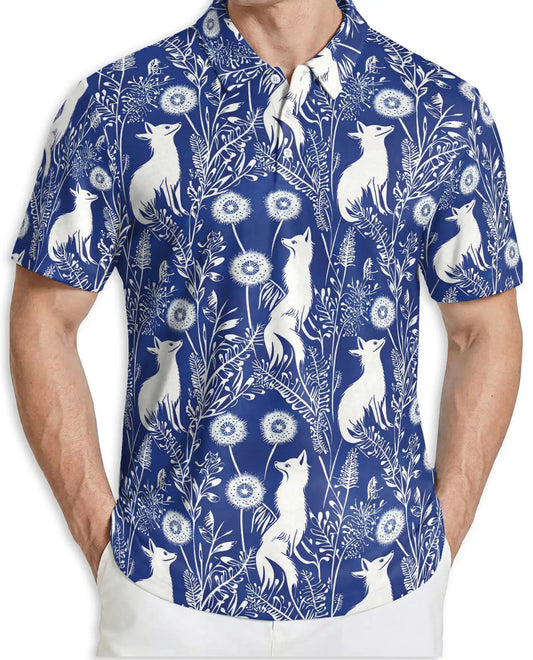 Woodland Fox Botanical Polo Shirt-Cottagecore Forest Wildlife Pattern | Netecom