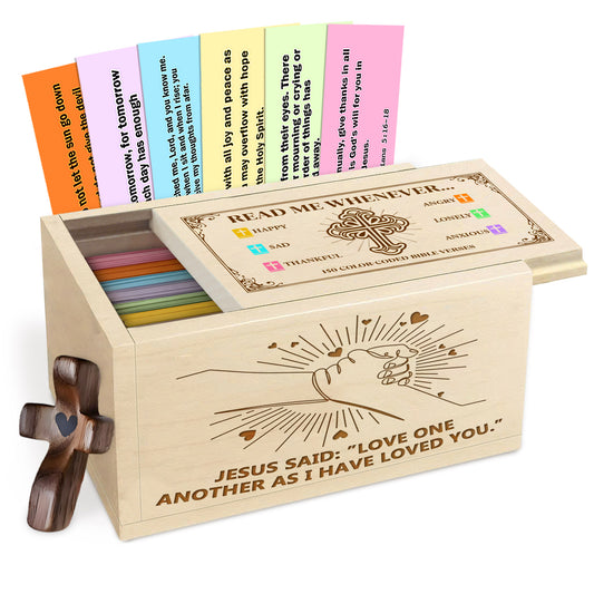 Netecom Personalized Bible Verse Prayer Box for Couples, Christian Love-Themed Wooden Scripture Box with 150 Color-Coded Bible Verses & Custom Name Prayer Cross