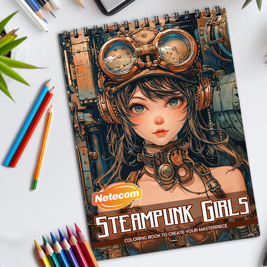 Steampunk Girls Spiral Bound Coloring Book, Creative Steampunk Girls for a Unique Artistic Experience, Great for Fans of Victorian Futurism and Fantasy