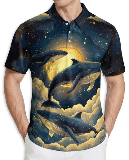 Whale Galaxy Polo Shirt – Moon Ocean Print | Netecom