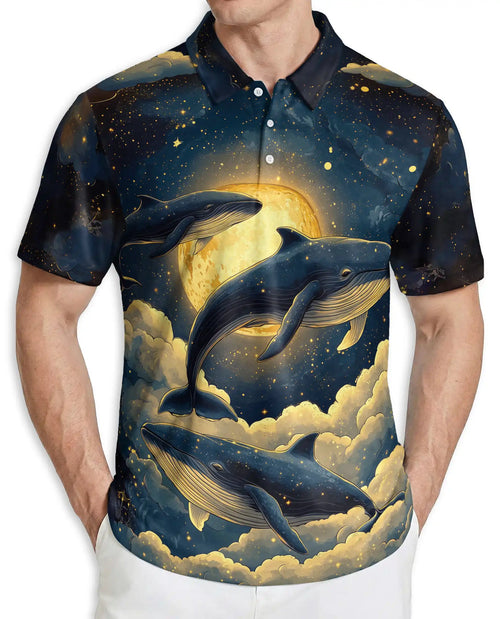 Whale Galaxy Polo Shirt – Moon Ocean Print | Netecom
