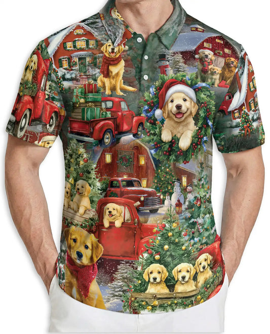 Festive Christmas Dogs Polo Shirt for Men – Holiday Graphic Tee | Netecom