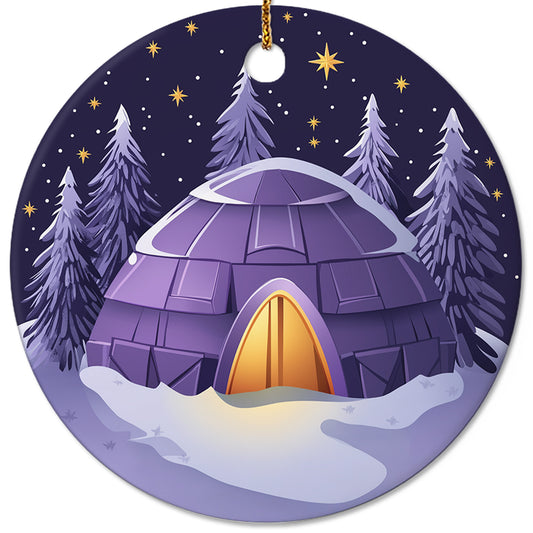 Netecom Purple Winter Igloo Christmas Ornaments, Ceramic Snowy Forest Scene Keepsake Ornament for Christmas Tree Decorations, Gifts for Holiday, Party, Home Decor