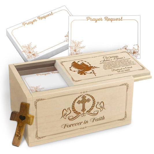 Netecom Personalized Baptism Prayer Box with 100 Prayer Request Cards & Wooden Cross, Custom Name & Year Keepsake, Christian Baptism Gift