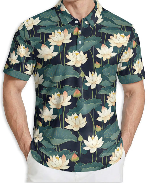 Lotus Flower Polo Shirt – Elegant Botanical Print | Netecom