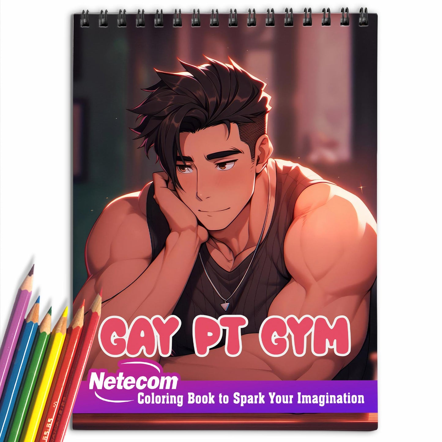 Gay PT Gym Spiral Bound Coloring Book, Explore the Vibrant World of LGBTQ+ Individuals at the Gym with 30 Exquisitely Illustrated Coloring Pages.