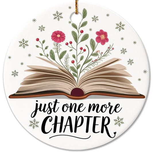 Netecom Vintage Book Christmas Ornament, Just One More Chapter Ceramic Ornament for Xmas Tree Hanging Decorations Gift, Book Lover Gifts for Women Librarian Teacher Reader Bookworm
