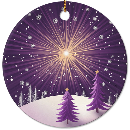 Netecom Purple Winter Snow Scene Christmas Ornaments, Ceramic Night Sky Keepsake Ornament for Christmas Tree Decorations, Gifts for Holiday, Party, Home Decor