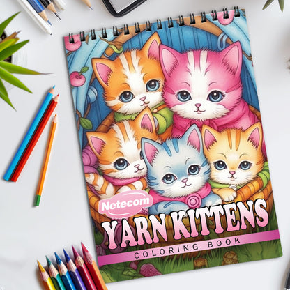 Yarn Kittens Spiral Bound Coloring Book, Playful Kittens with Yarn for a Delightful and Relaxing Coloring Experience, Ideal for Cat Lovers and Crafters