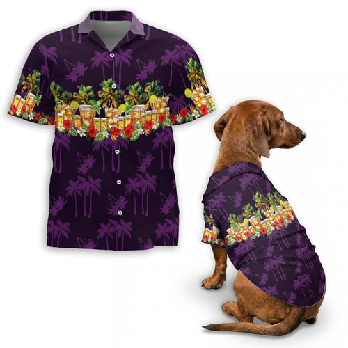 Netecom Matching Tequila Aloha Hawaiian Shirt for Dog and Owner, Aloha Summer Shirt, Tropical Tequila Drink Print Outfit for Pet and Human, Beach Vacation Casual Wear