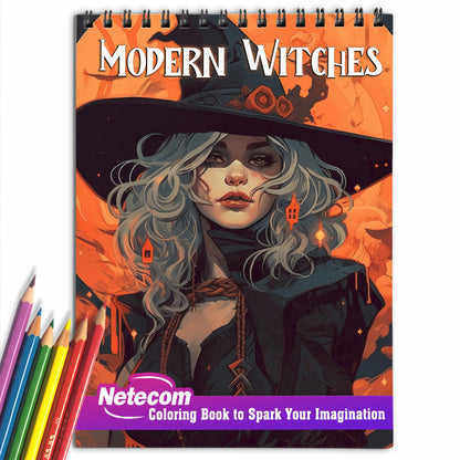 Modern Witches Spiral Bound Coloring Book, Dive into 30 Intriguing Coloring Pages, Showcasing Modern Witches Engaged in Sacred Practices and Ancient Traditions