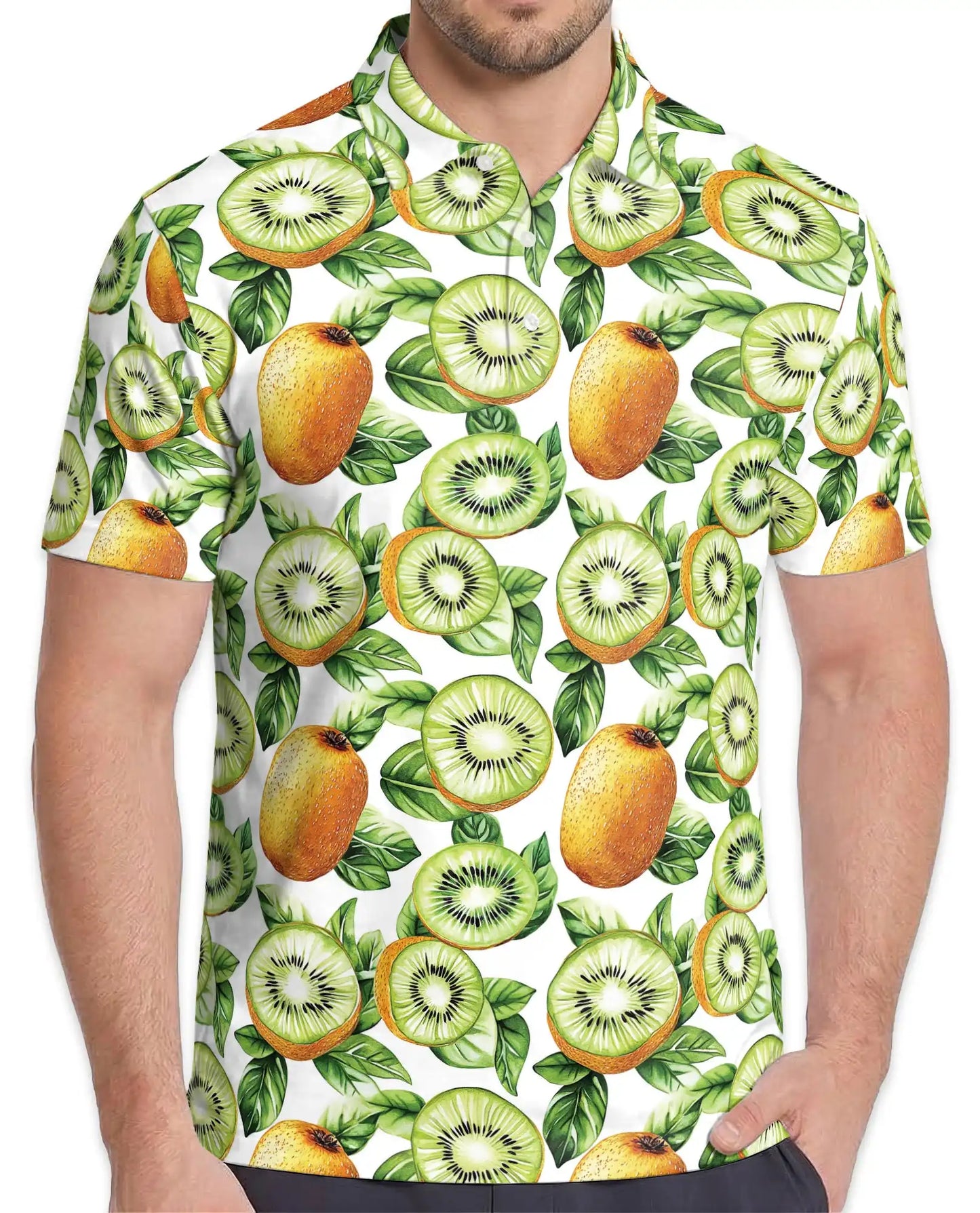 Kiwi Fruit Polo Shirt - Tropical Botanical Summer Style | Netecom
