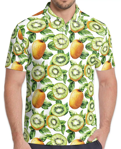 Kiwi Fruit Polo Shirt - Tropical Botanical Summer Style | Netecom
