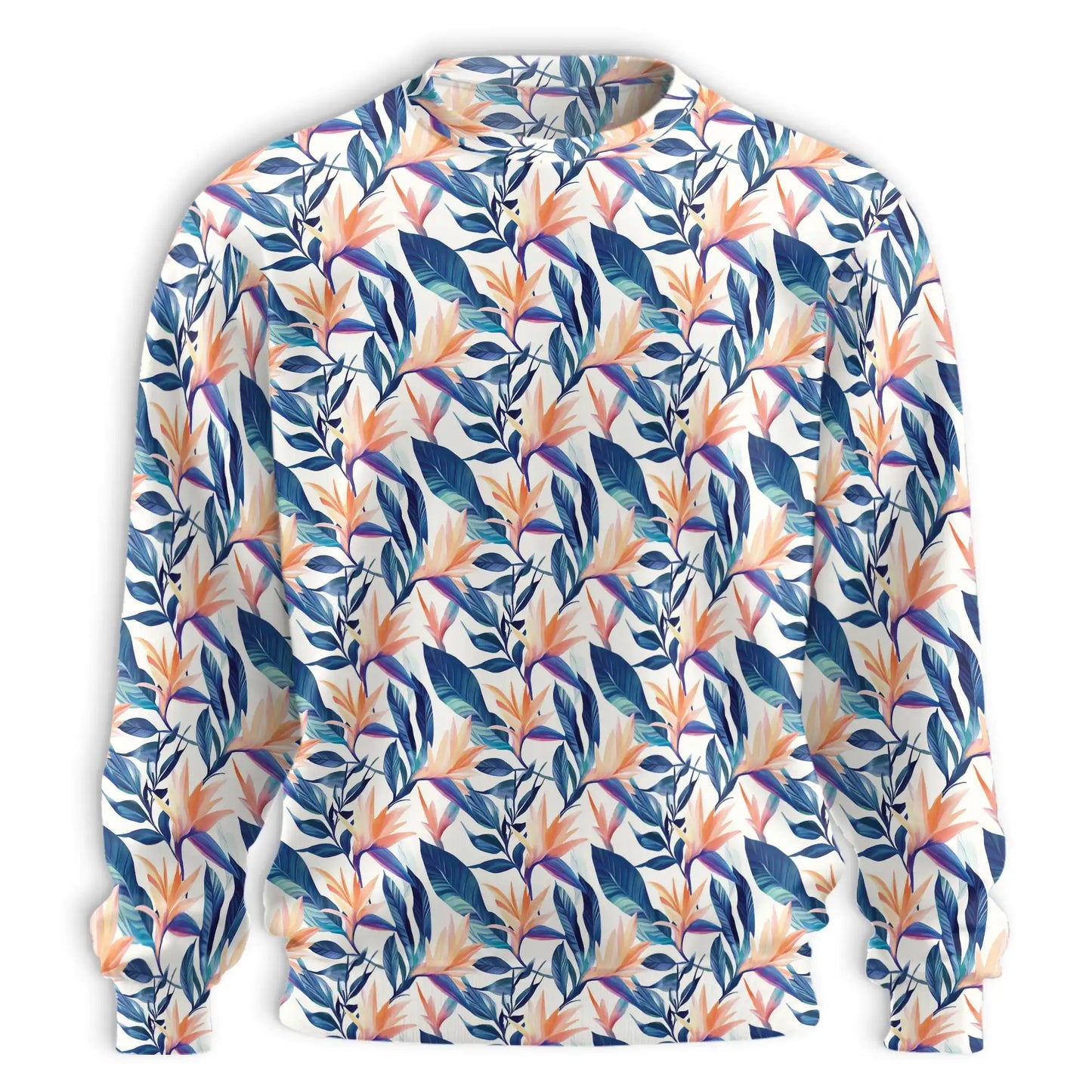 Tropical Strelitzia Sweatshirt, 3D All Over Print Bird of Paradise Floral Crewneck Pullover for Men Women, Tropical Flower Lover Gift - Netecom